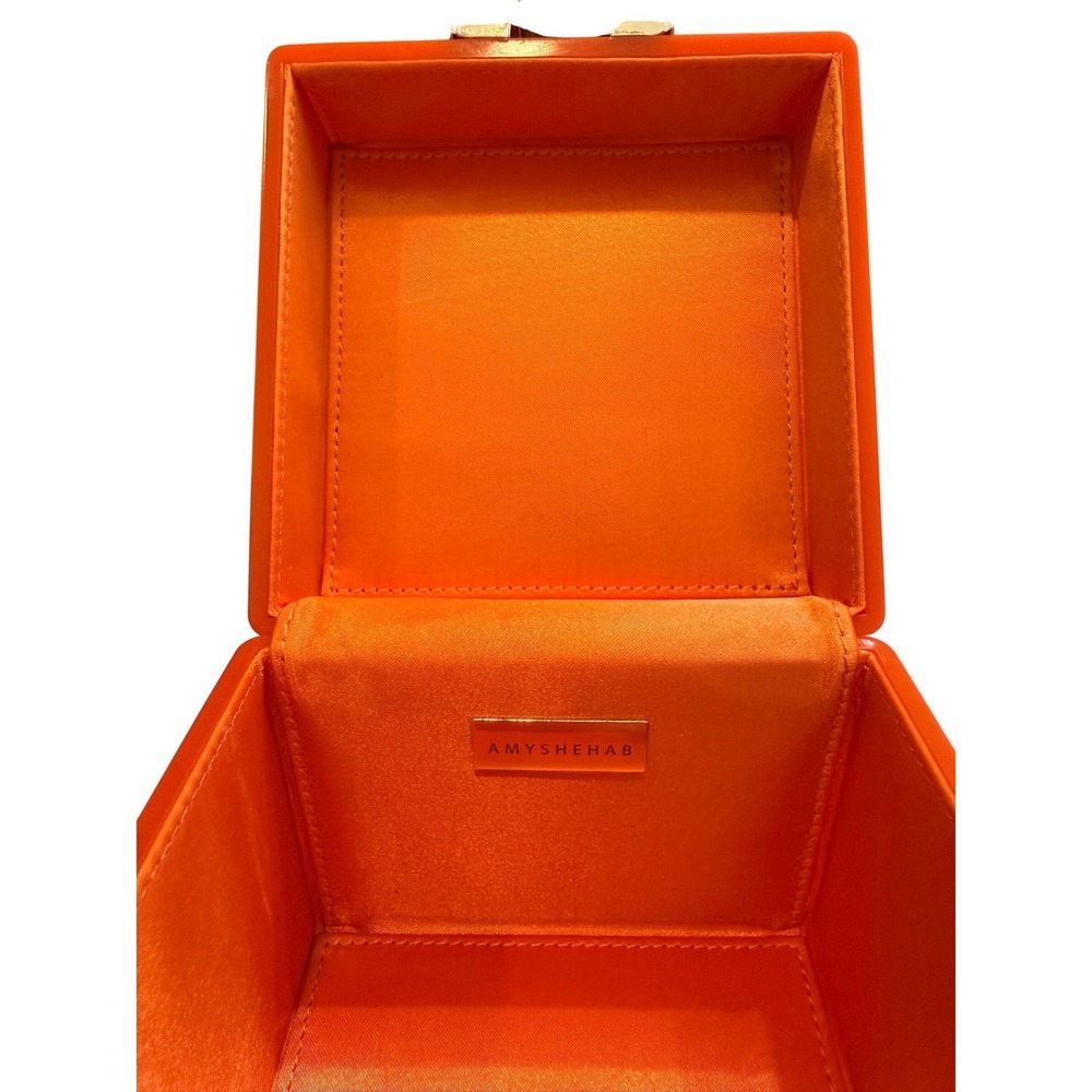 Amy Sheehan Acrylic Cube Box Trunk Handbag Orange Gold Hardware Women’s Small - Picture 11 of 12